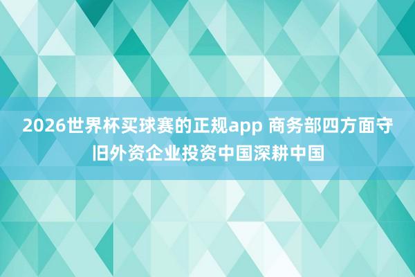 2026世界杯买球赛的正规app 商务部四方面守旧外资企业投资中国深耕中国