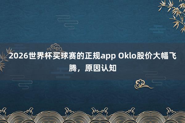 2026世界杯买球赛的正规app Oklo股价大幅飞腾，原因认知