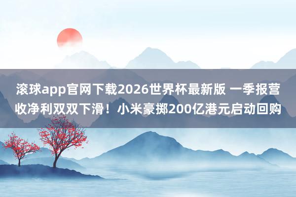 滚球app官网下载2026世界杯最新版 一季报营收净利双双下滑！小米豪掷200亿港元启动回购