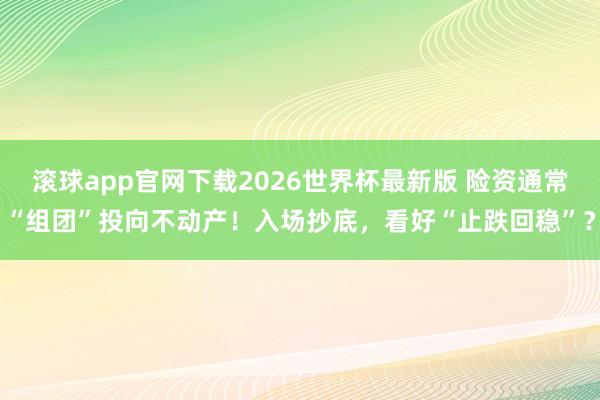 滚球app官网下载2026世界杯最新版 险资通常“组团”投向不动产！入场抄底，看好“止跌回稳”？