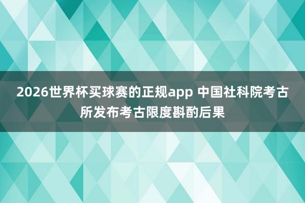 2026世界杯买球赛的正规app 中国社科院考古所发布考古限度斟酌后果