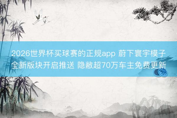 2026世界杯买球赛的正规app 蔚下寰宇模子全新版块开启推送 隐敝超70万车主免费更新