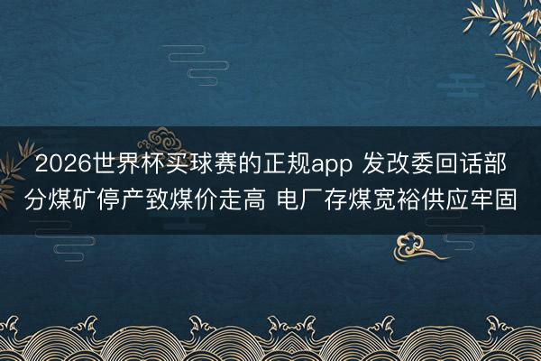 2026世界杯买球赛的正规app 发改委回话部分煤矿停产致煤价走高 电厂存煤宽裕供应牢固
